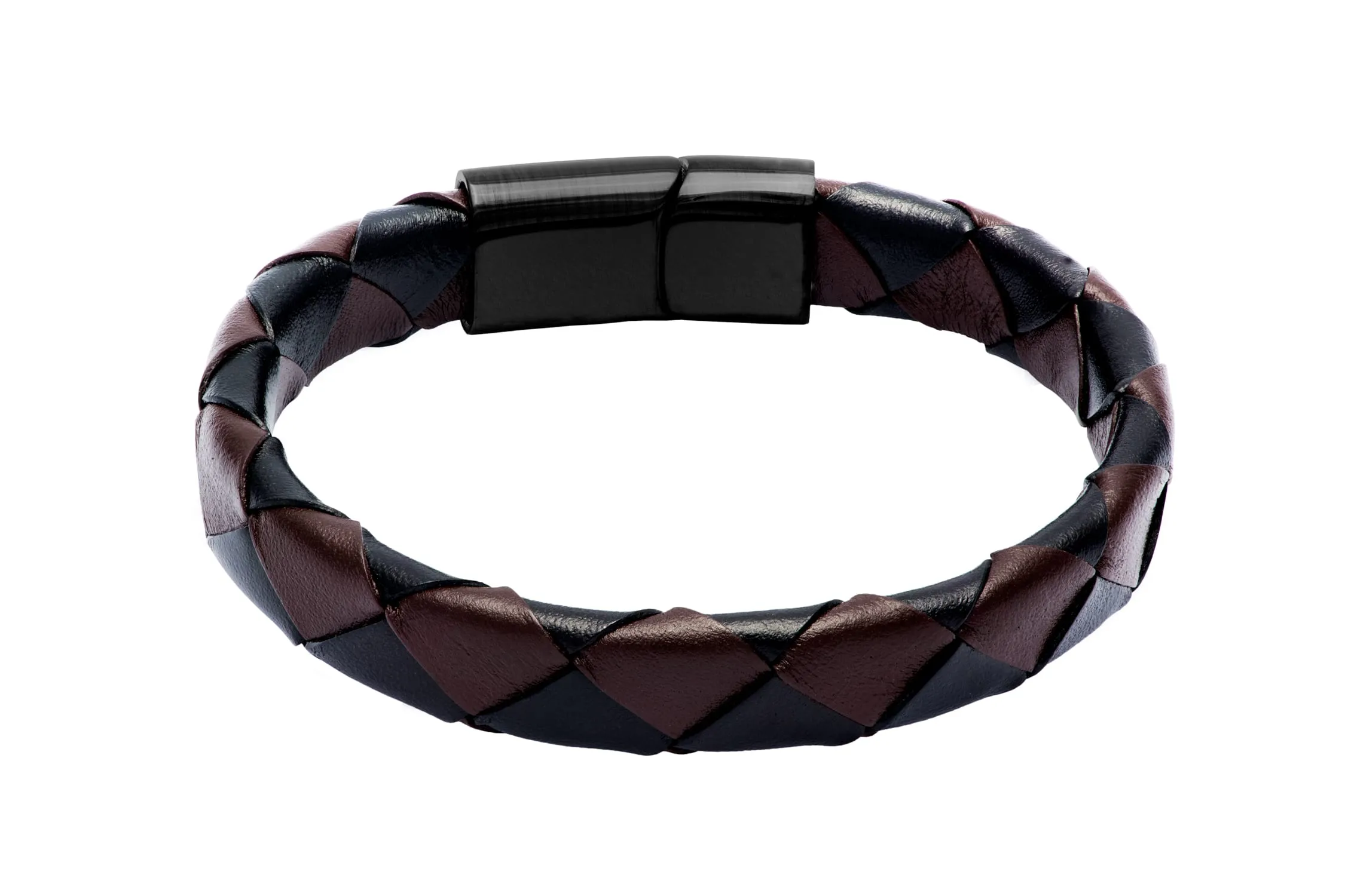Pasadena Brown & Black Leather Stainless Steel Bracelet sold by The Dark Knot Limited