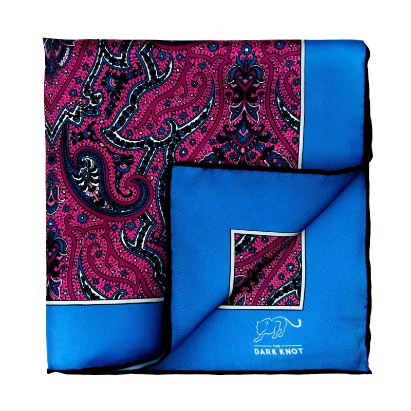 Conway Paisley Silk Pocket Square, Pink / Blue / Black sold by The Dark Knot Limited