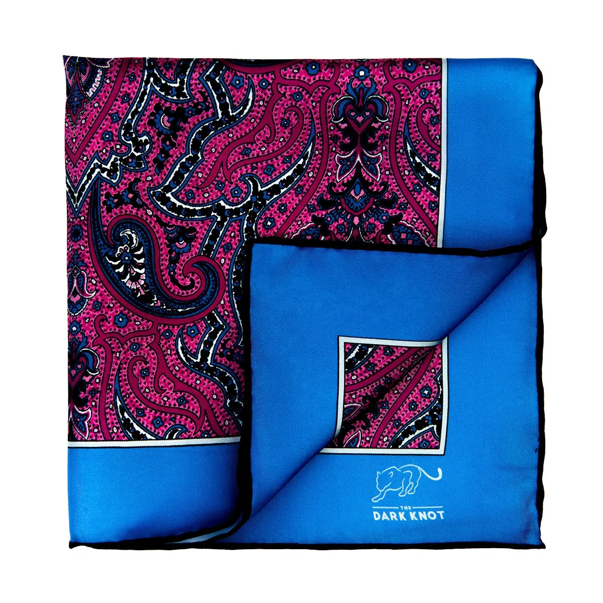 Conway Paisley Silk Pocket Square, Pink / Blue / Black sold by The Dark Knot Limited