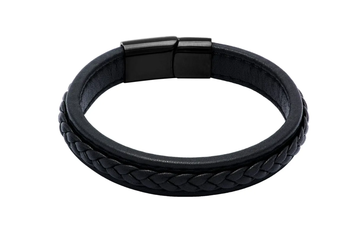 Costa Mesa Black Leather Stainless Steel Bracelet sold by The Dark Knot Limited