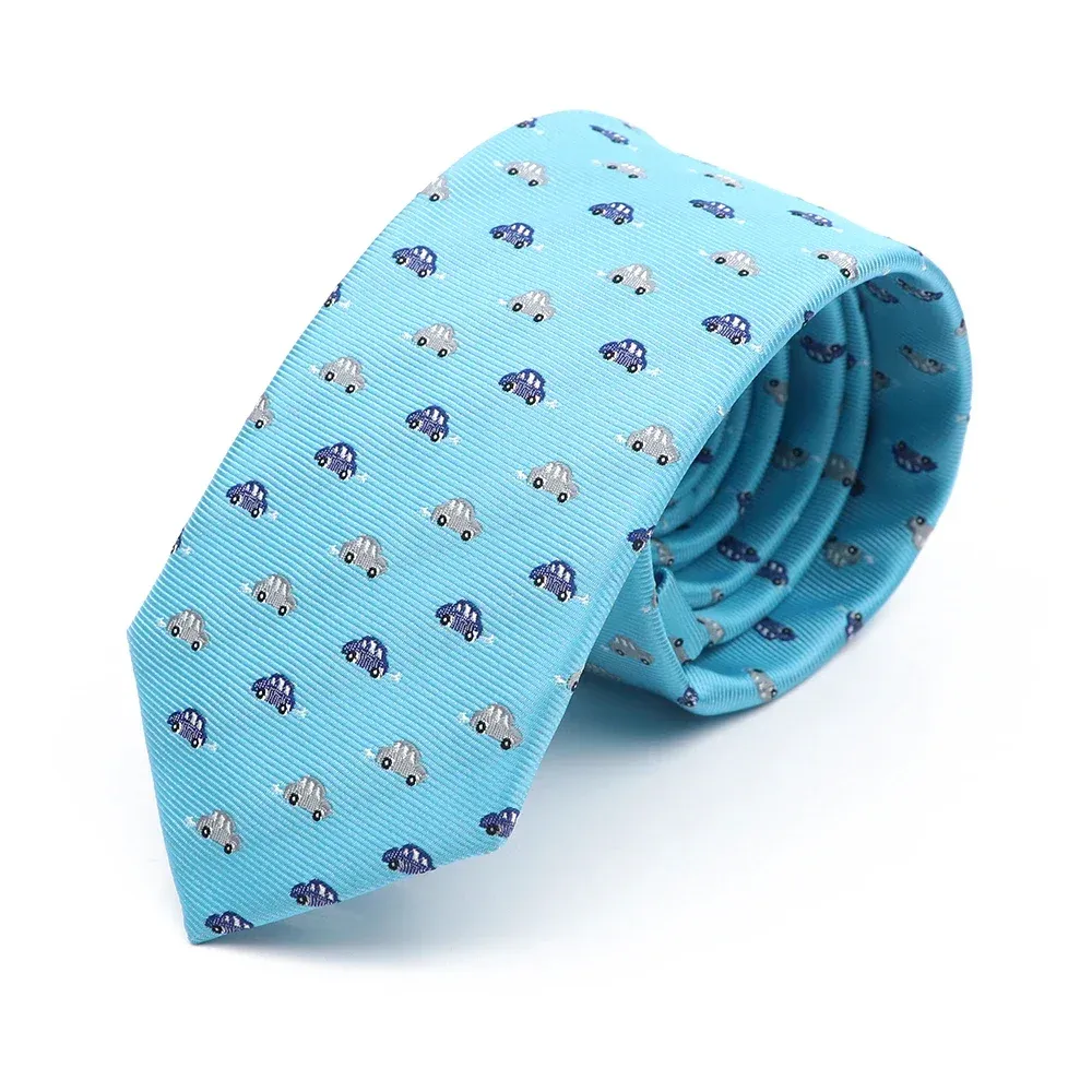 Fort Myers Cars Skinny Polyester Tie, Light Blue / Grey / Blue sold by The Dark Knot Limited