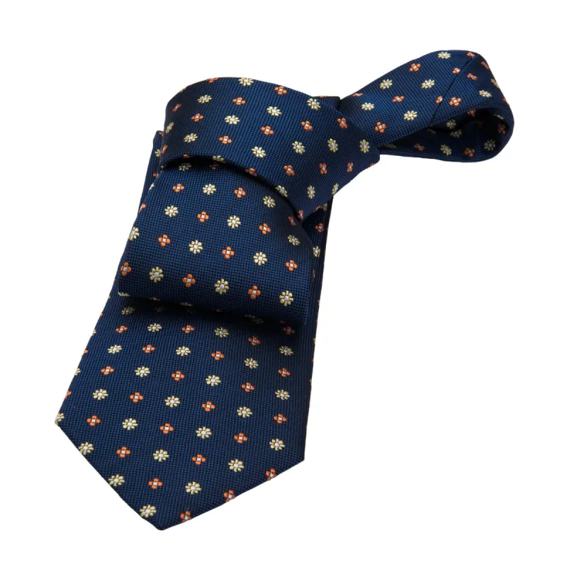 Framingham Abstract Silk Tie, Navy / Orange / Yellow sold by The Dark Knot Limited