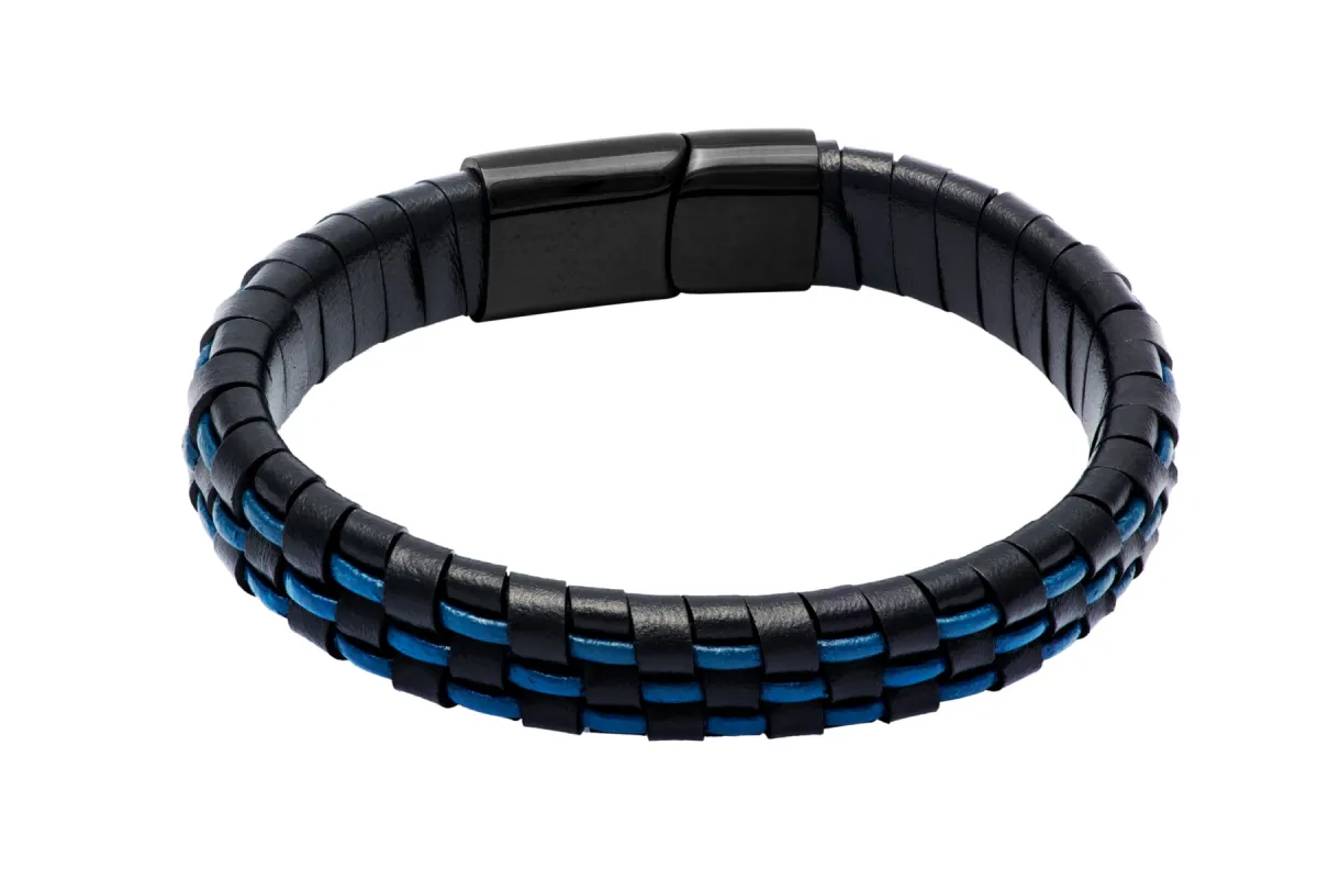 Escondido Black & Blue Leather Stainless Steel Bracelet sold by The Dark Knot Limited