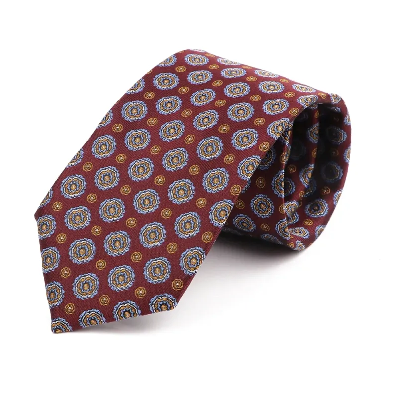 Pensacola Medallion Polyester Tie, Burgundy / Orange / Light Blue sold by The Dark Knot Limited
