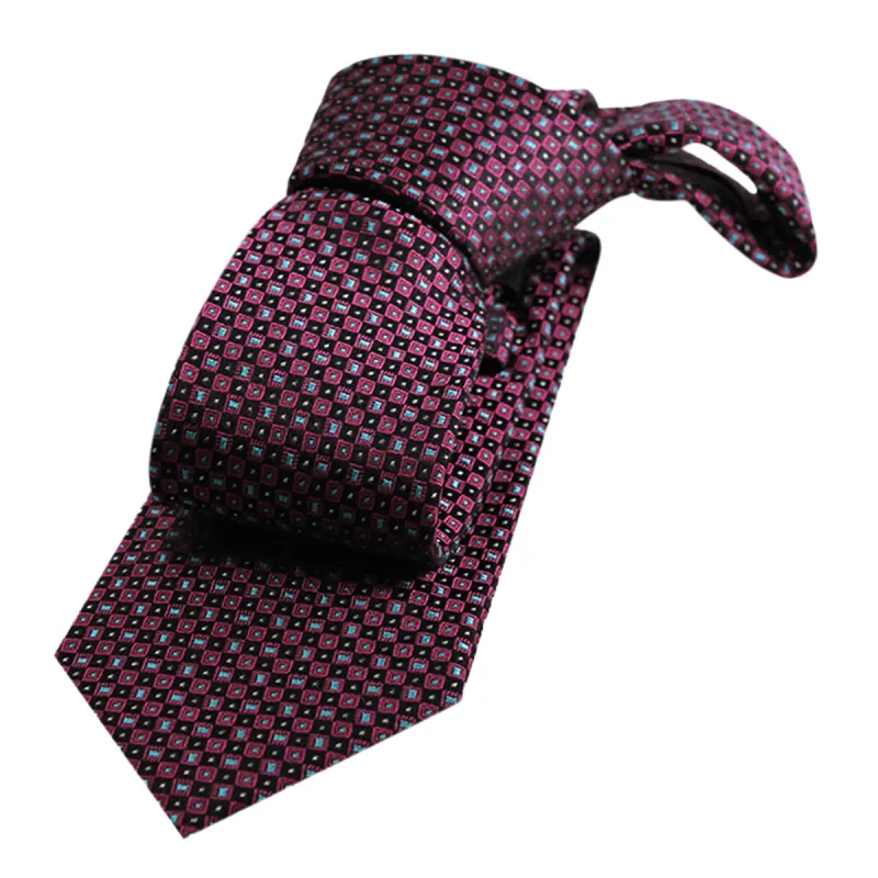 Stafford Squares Silk Tie, Burgundy / Light Blue sold by The Dark Knot Limited