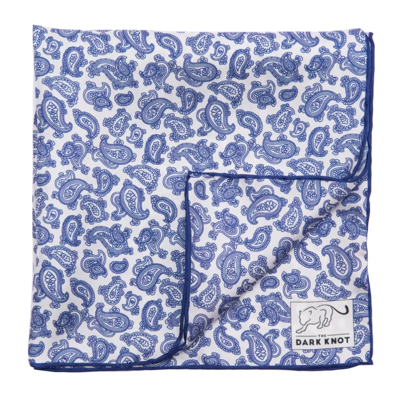 Coldspring Abstract Silk Pocket Square, White / Blue sold by The Dark Knot Limited