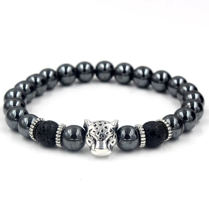 Oakley Silver Leopard Black Hermatite Beaded Bracelet sold by The Dark Knot Limited