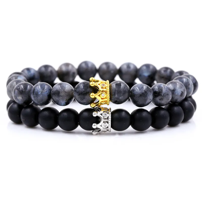Santa Cruz Stackable Beaded Crown Bracelets, Grey / Black sold by The Dark Knot Limited