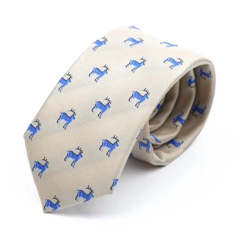 Naples Reindeer Skinny Polyester Tie, Cream / Blue sold by The Dark Knot Limited