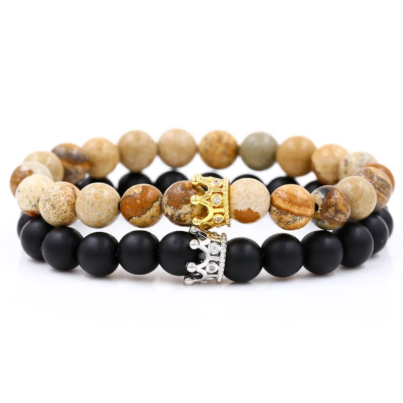 Santa Cruz Stackable Beaded Crown Bracelets, Cream & Brown / Black sold by The Dark Knot Limited