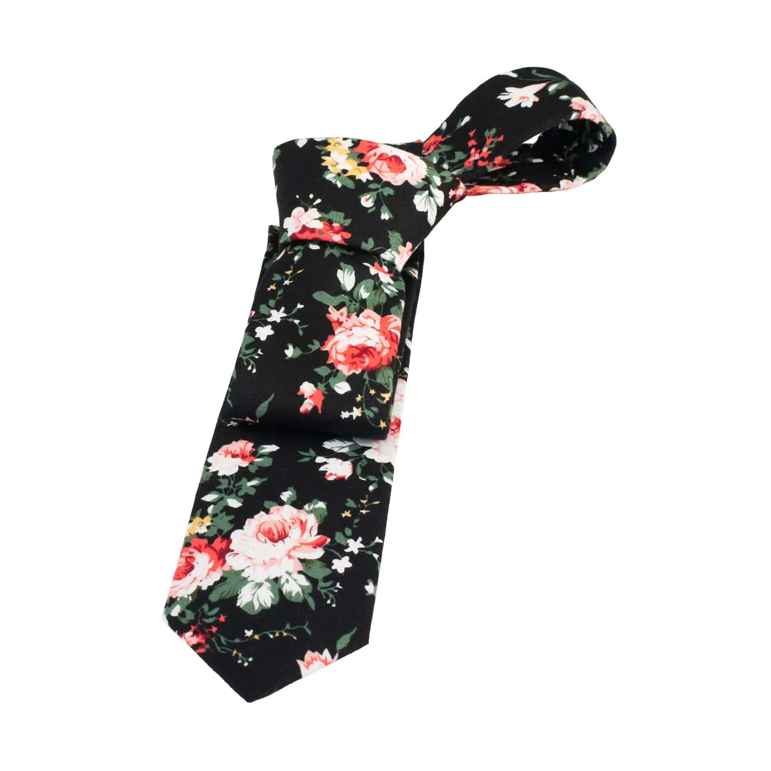 Dover Floral Cotton Tie, Black / Pink / Green sold by The Dark Knot Limited