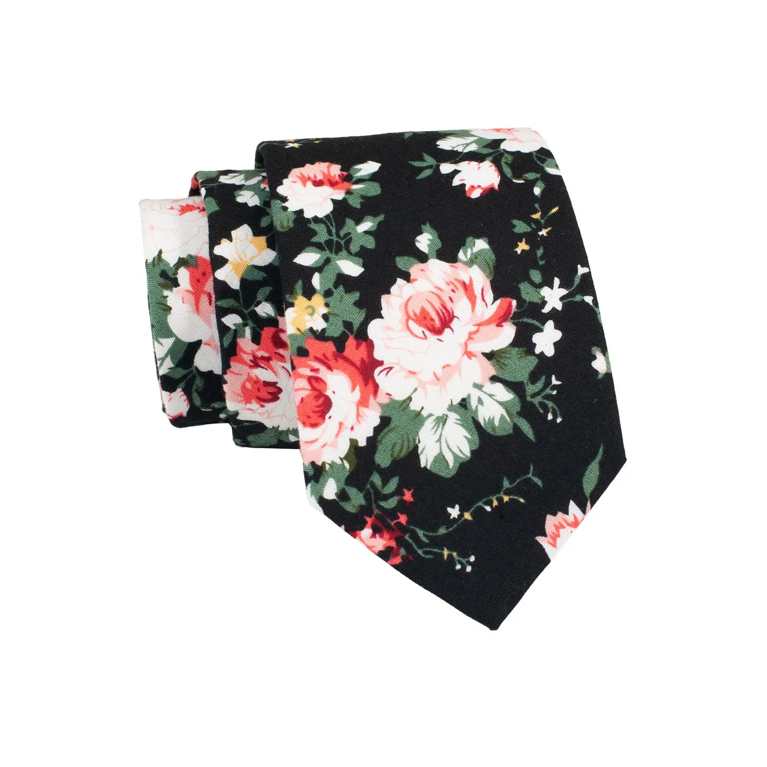Dover Floral Cotton Tie, Black / Pink / Green sold by The Dark Knot Limited product image thumbnail 2