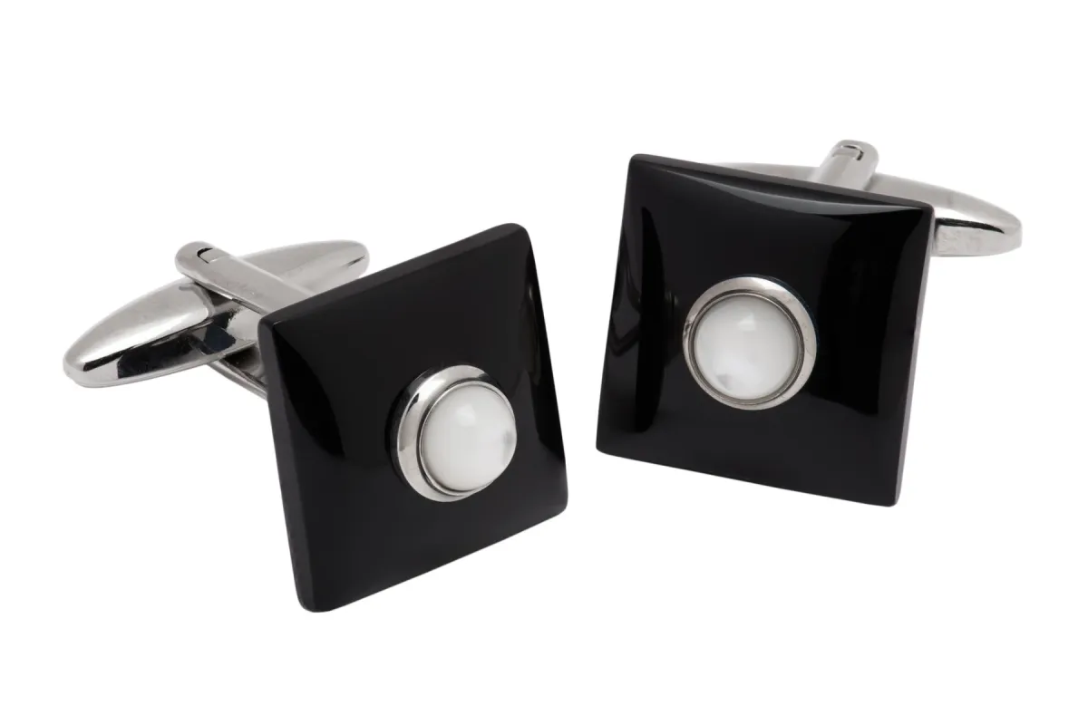 Kent Onyx Mother of Pearl Rhodium Plated Cufflinks sold by The Dark Knot Limited