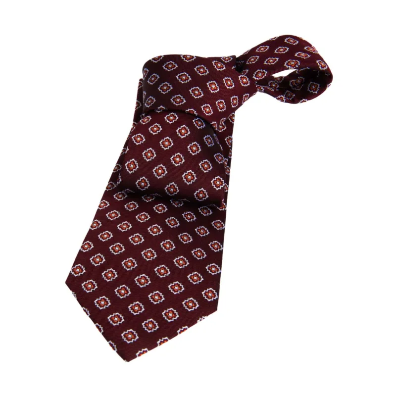 Monterey Foulard Silk Tie, Burgundy / Orange sold by The Dark Knot Limited
