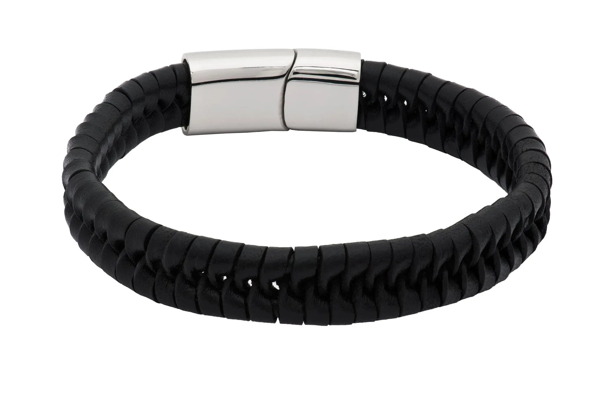 Cupertino Black Leather Stainless Steel Bracelet sold by The Dark Knot Limited