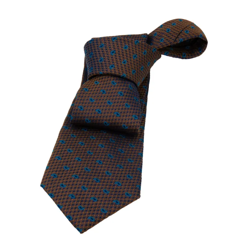 Alexandria Paisley Silk Tie, Brownish Gold / Light Blue sold by The Dark Knot Limited