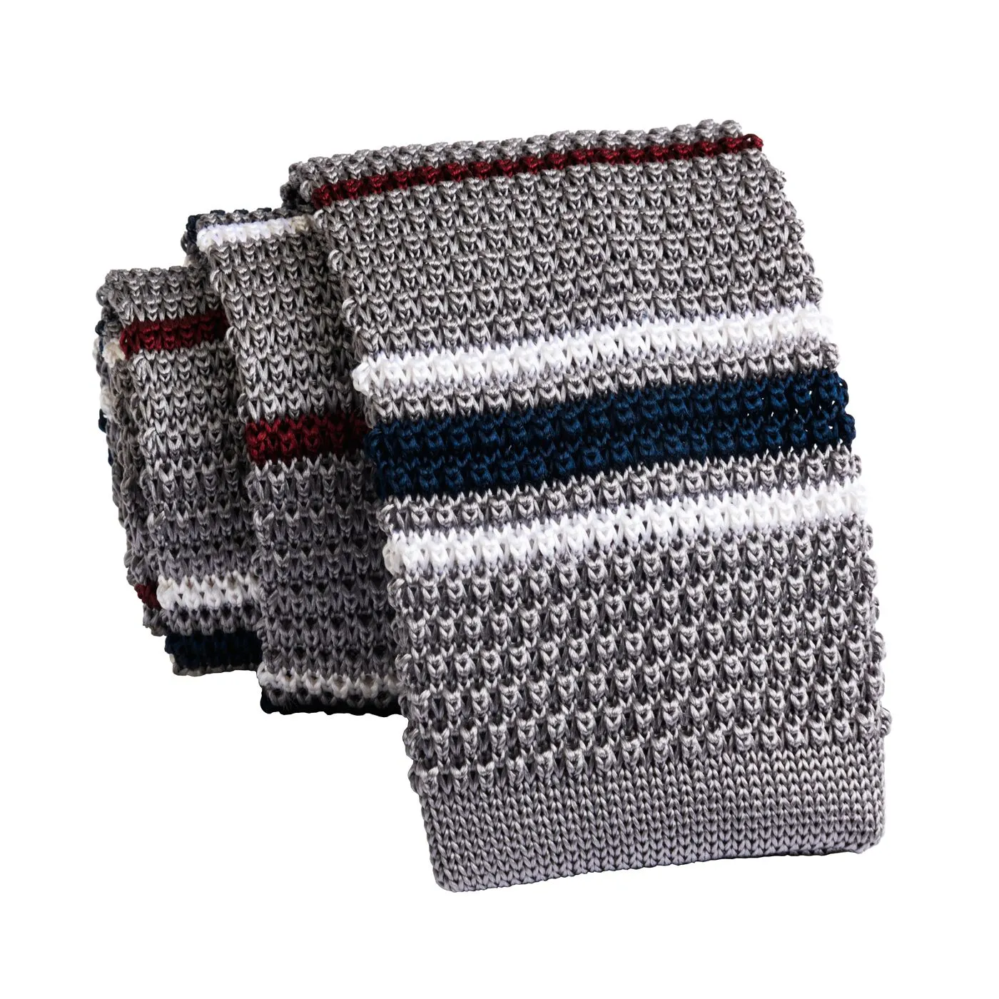 Brookhaven Stripes Knitted Silk Tie, Grey / Burgundy / Navy sold by The Dark Knot Limited product image thumbnail 2