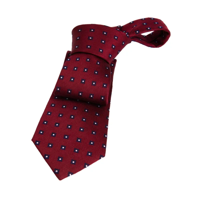 Oakland Foulard Silk Tie, Red / Navy / Silver sold by The Dark Knot Limited