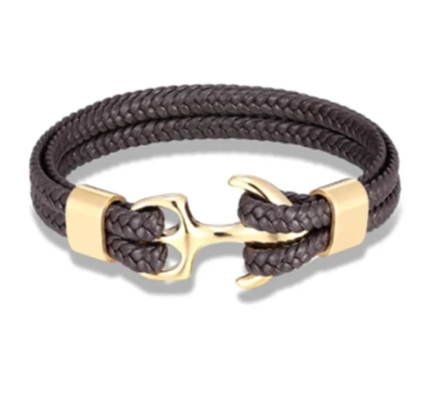 Canyon Lake Leather Rope Chain Anchor Bracelet, Dark Brown / Gold sold by The Dark Knot Limited