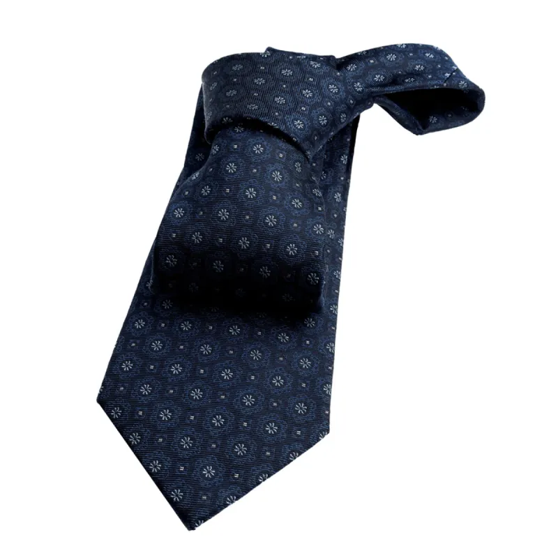 Clarendon Foulard Silk Tie, Black / Blue / Light Blue sold by The Dark Knot Limited