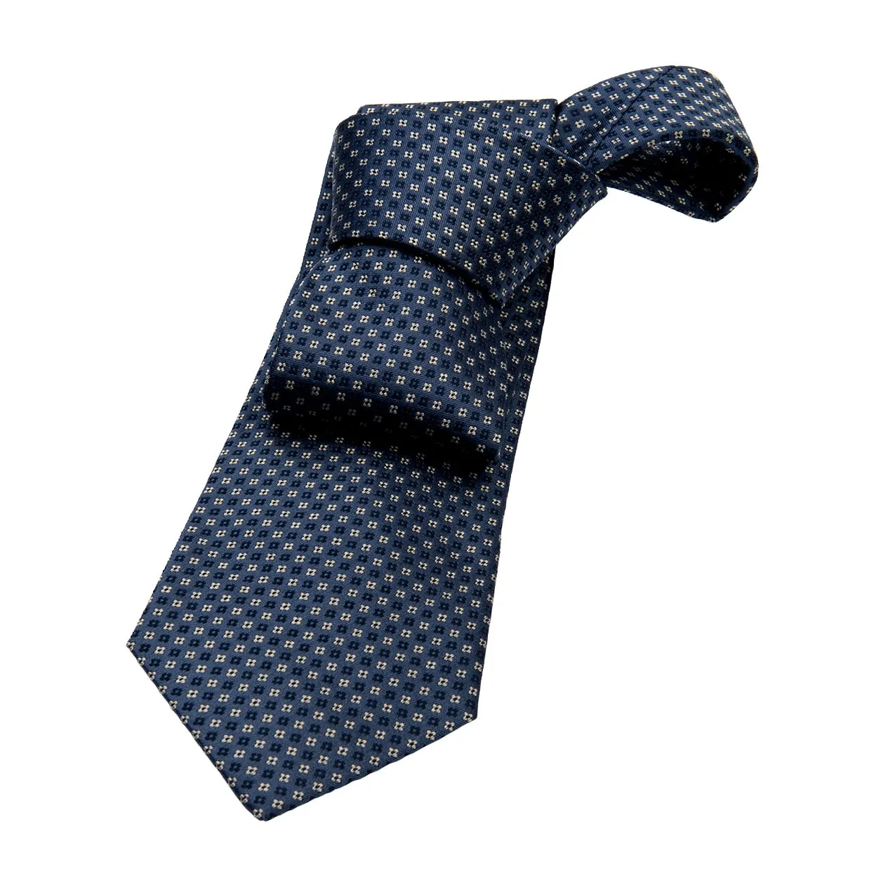 Dorchester Foulard Silk Tie, Bluish Grey / Navy / Silver sold by The Dark Knot Limited