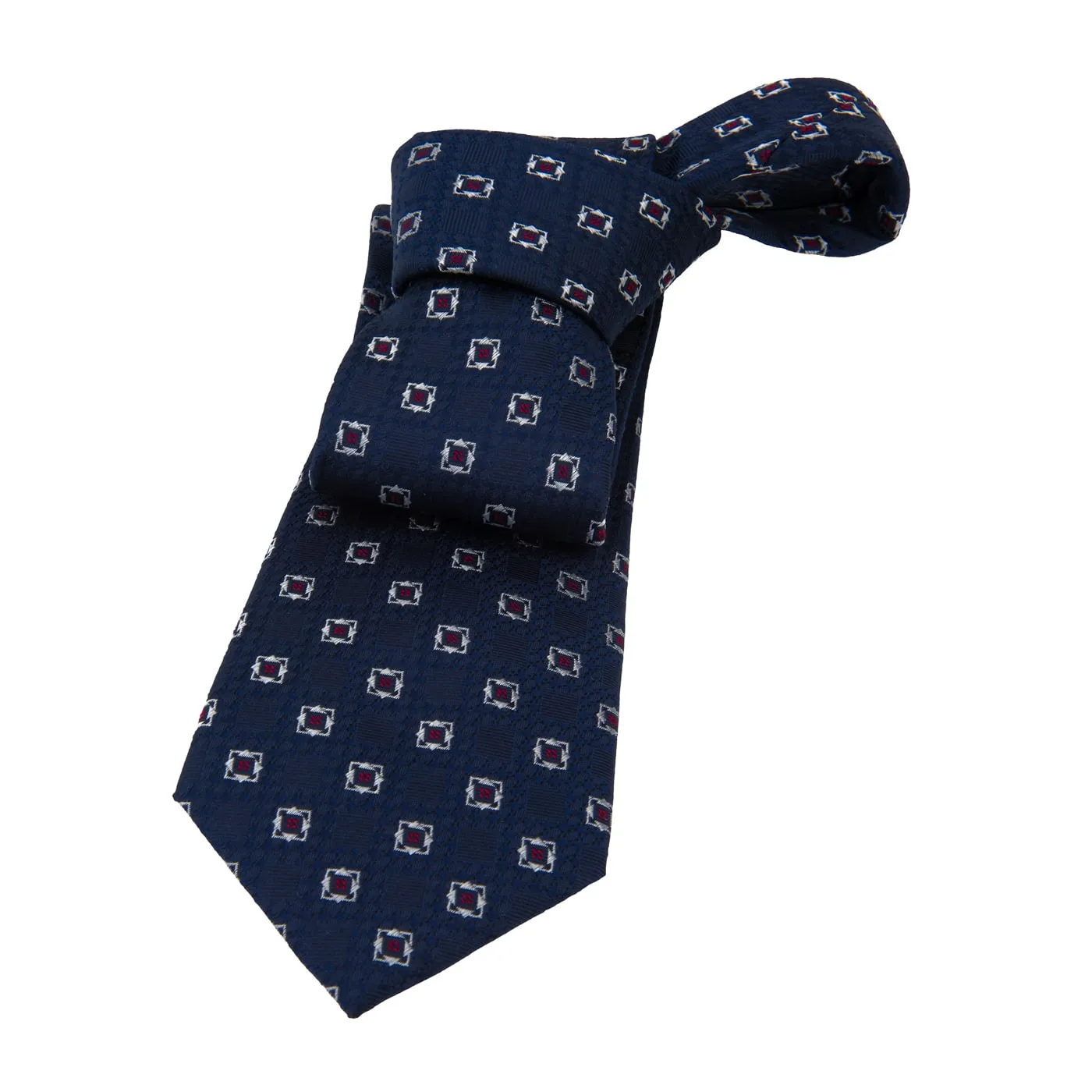 Florence Foulard Silk Tie, Navy / Red / Silver sold by The Dark Knot Limited