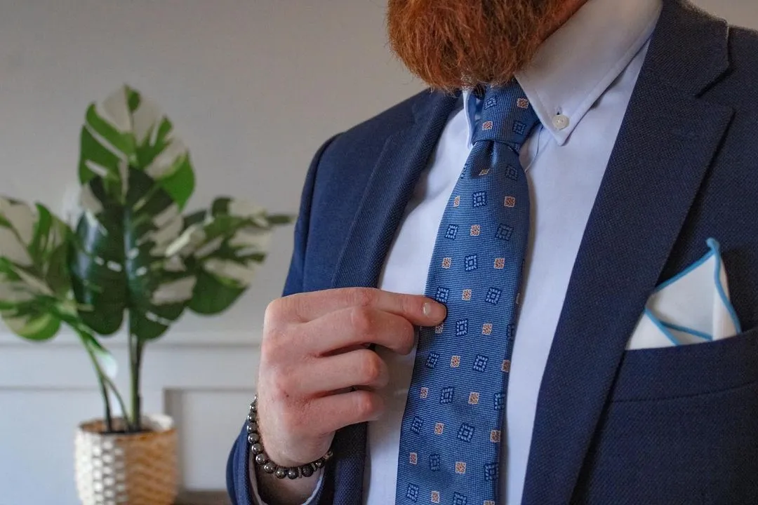 Derry Foulard Silk Tie, Light Blue / Orange sold by The Dark Knot Limited product image thumbnail 3