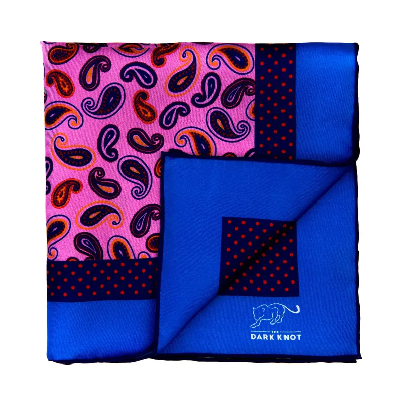 Barnstead Paisley Silk Pocket Square, Pink / Blue / Orange sold by The Dark Knot Limited