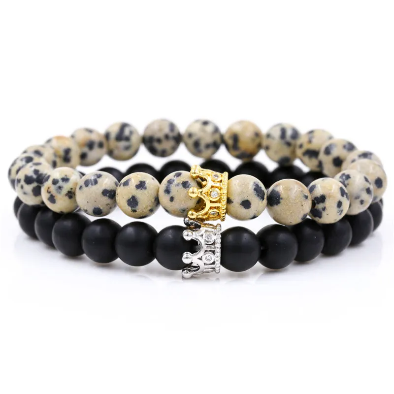 Santa Cruz Stackable Beaded Crown Bracelets, Cream / Black sold by The Dark Knot Limited