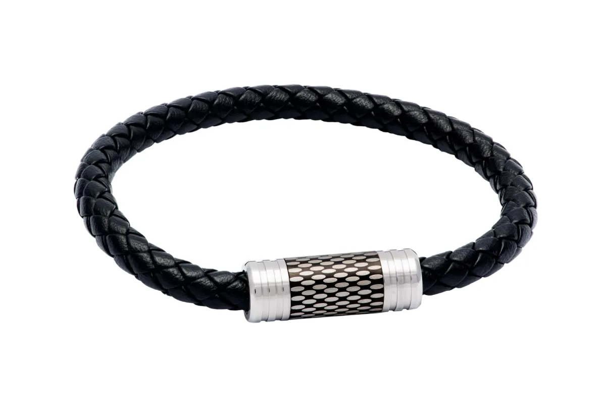 San Clemente Black Leather Stainless Steel Bracelet sold by The Dark Knot Limited