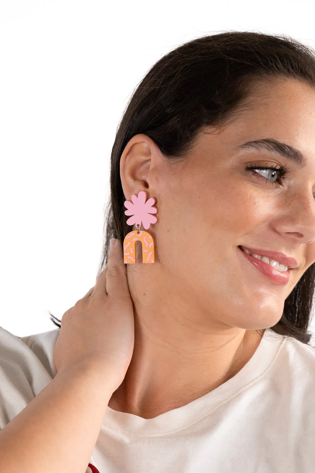 Pink & Orange Arch Dangle Earrings sold by The Somewhere Co. product image thumbnail 5