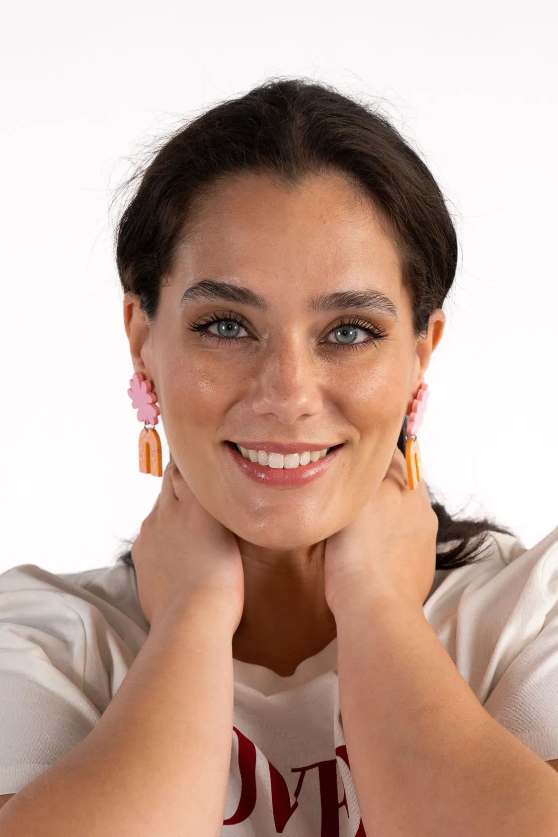 Pink & Orange Arch Dangle Earrings sold by The Somewhere Co. product image thumbnail 2