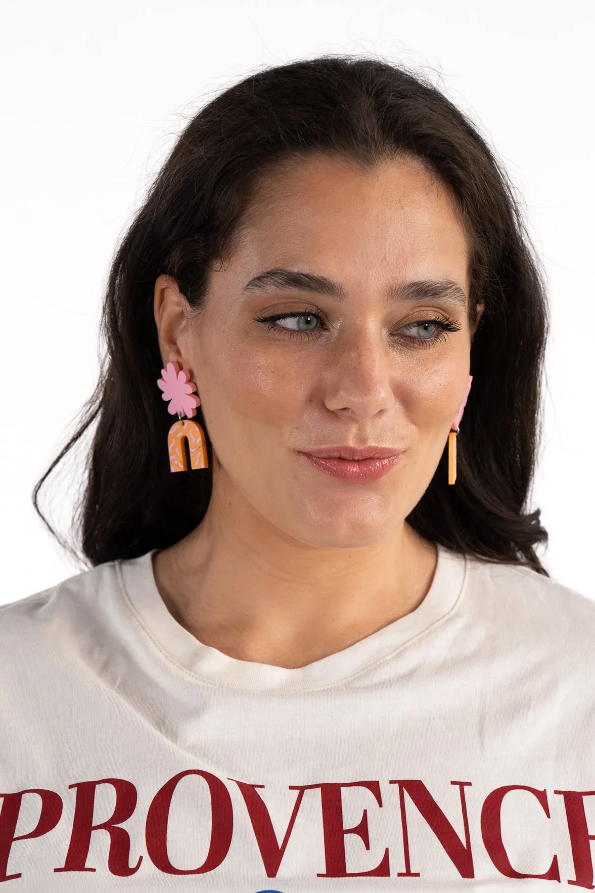 Pink & Orange Arch Dangle Earrings sold by The Somewhere Co. product image thumbnail 4