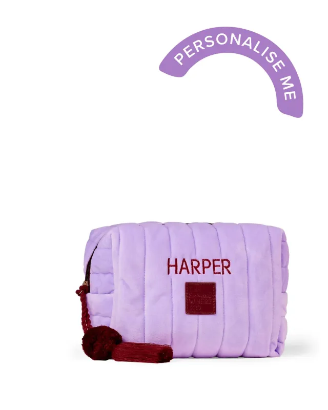 Personalised Lilac Velvet Cosmetic Case sold by The Somewhere Co.