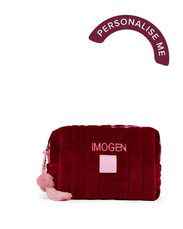 Personalised Burgundy Velvet Cosmetic Case sold by The Somewhere Co.