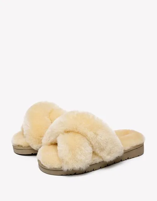 AUSTRALIAN SHEPHERD® Fluffy Cross Straps Slide sold by The UGG Shop