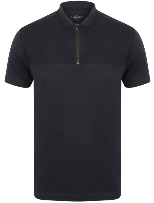 Lyon Zip Neck Cotton Jersey Polo Shirt in True Navy - Dissident sold by Tokyo Laundry