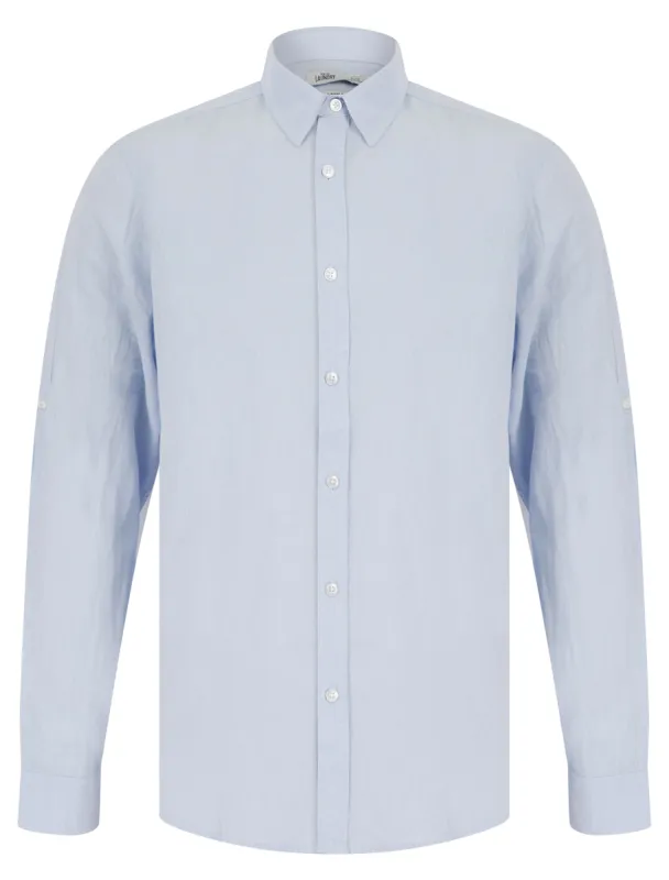 Helios Classic Collar Long Sleeve Cotton Linen Shirt in Soft Blue - Tokyo Laundry sold by Tokyo Laundry