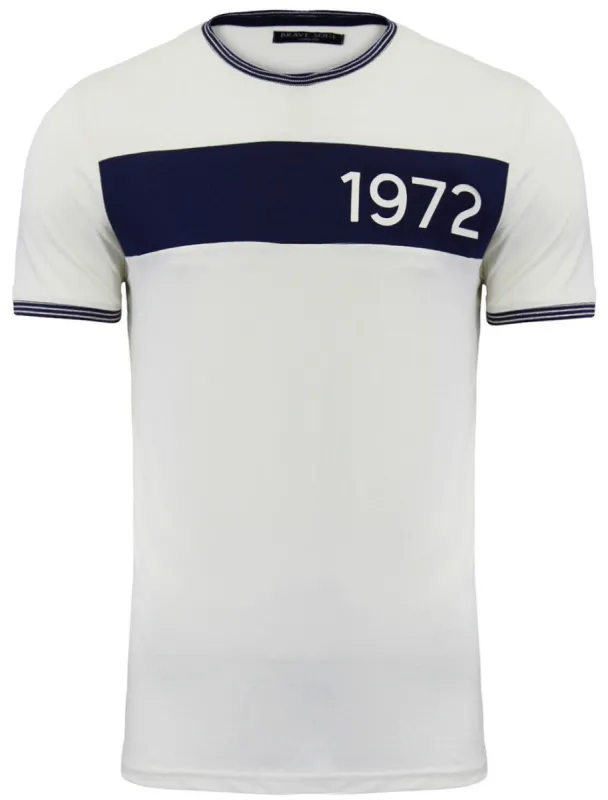 Gable Crew Neck T-Shirt with Chest Panel in Ecru & Navy sold by Tokyo Laundry