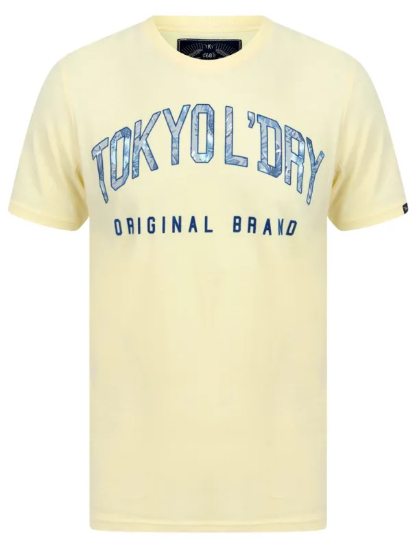 Mokapu Bay Flocked Pattern Motif Cotton Jersey T-Shirt in Flan Yellow - Tokyo Laundry sold by Tokyo Laundry