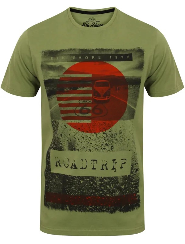 Roadtrip Motif T-Shirt In Olivine Khaki - South Shore sold by Tokyo Laundry