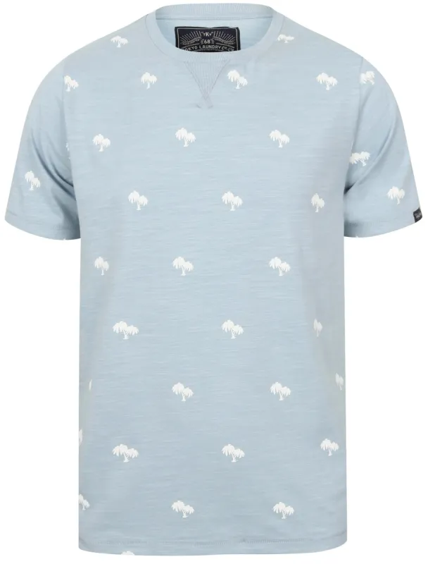 Maui Palm Print Cotton Jersey T-Shirt In Blue Fog - Tokyo Laundry sold by Tokyo Laundry