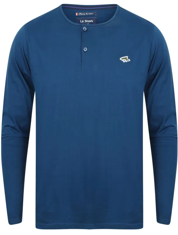 Kirkwood Long Sleeve Henley Top in Teal Blue - Le Shark sold by Tokyo Laundry