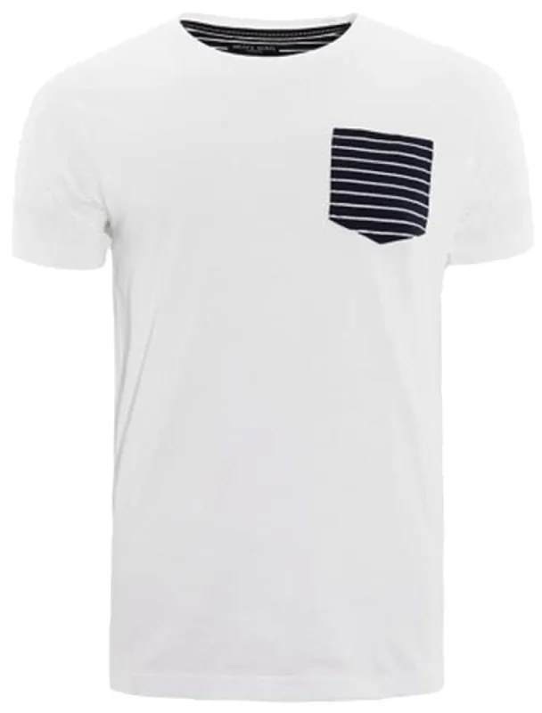 Generate Cotton T-Shirt with Striped Pocket in White made by Brave Soul