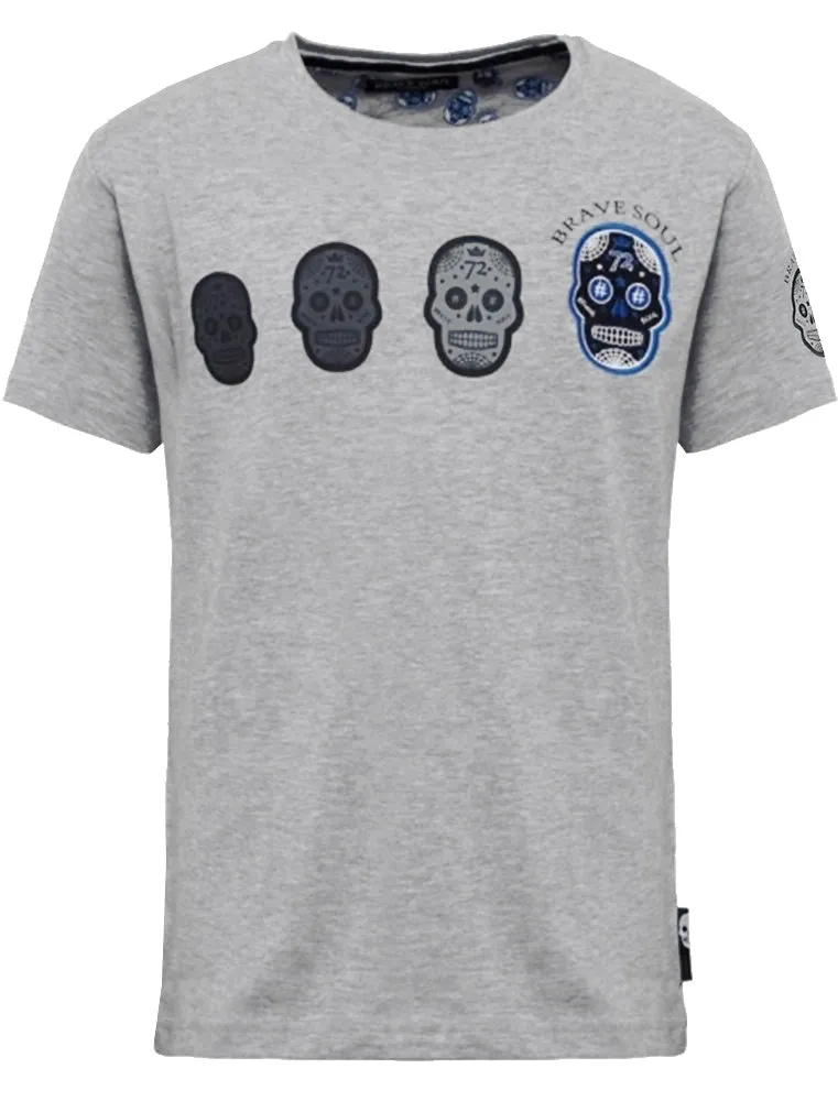 Calavera Skull Print Crew Neck T-Shirt in Grey Marl sold by Tokyo Laundry