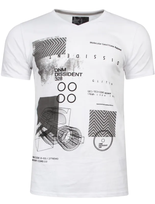 Screemer Motif V Neck T-Shirt in Optic White - Dissident sold by Tokyo Laundry