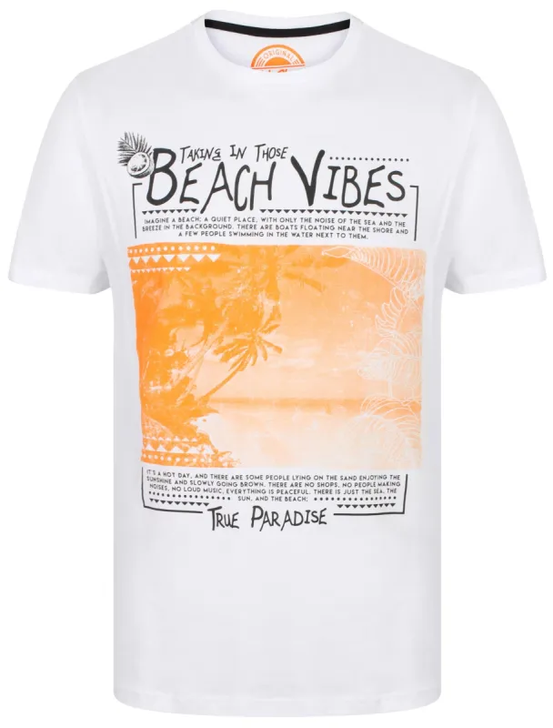 Beach Vibes Motif Cotton T-Shirt In Optic White - South Shore sold by Tokyo Laundry