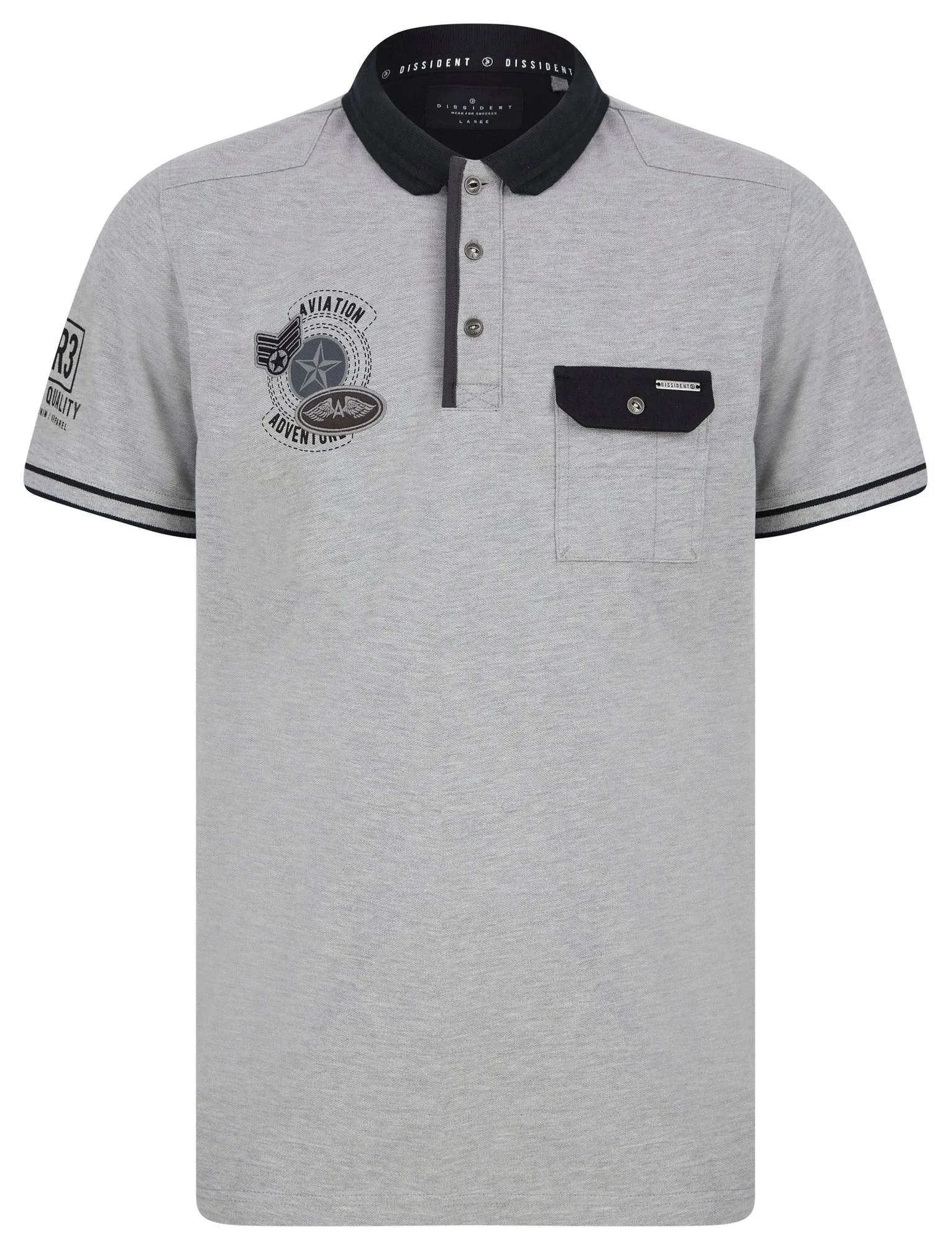 Blockade Cotton Pique Polo Shirt With Chest Pocket In Light Grey Marl - Dissident sold by Tokyo Laundry product image thumbnail 2