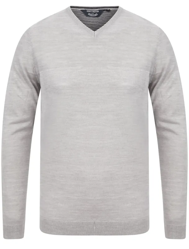 Bolington Basic V Neck Knitted Jumper in Light Grey Marl - Kensington Eastside sold by Tokyo Laundry