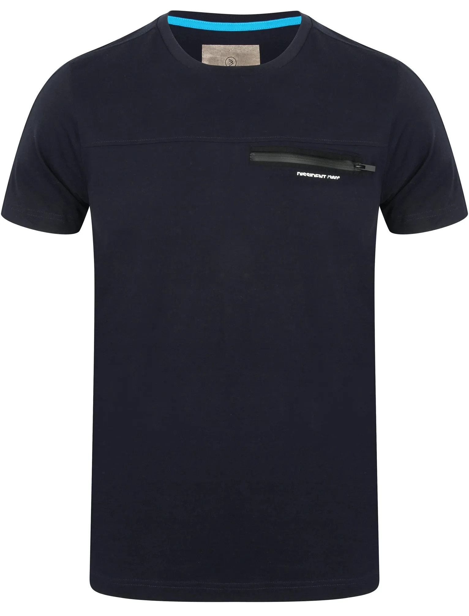 Adachi Crew Neck Cotton T-Shirt with Zip Chest Pocket In Navy - Dissident sold by Tokyo Laundry